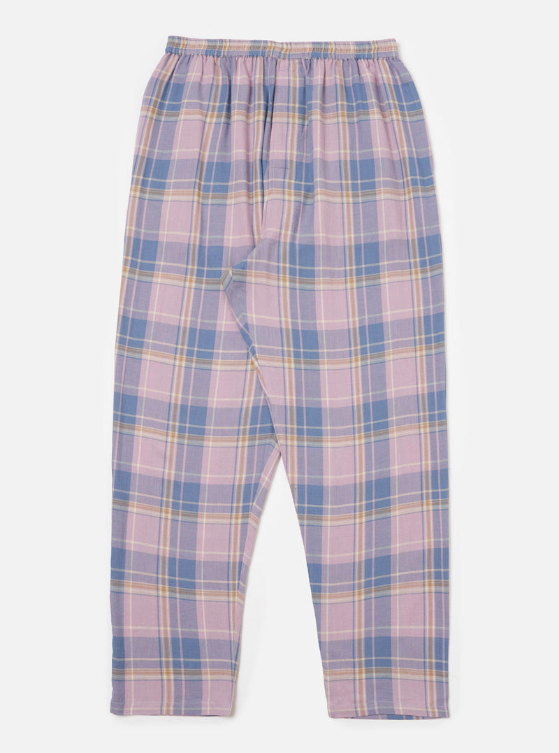 The Pink/Blue Pastel Plaid Pyjama Pant, laid flat on a white background. The pants have an elastic waist and a relaxed fit.