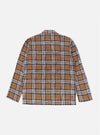 Back view of the Brown Ikat Twill Check Long Pyjama Set. The brown, black, white, and red checked pattern is on a white background.