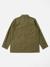 The Olive Recycled Polytech Jungle Jacket is shown from the back as a flat lay against a plain white background. The jacket features a prominent back yoke and an unstructured, loose fit.