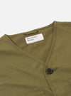 The Olive Recycled Polytech City Waistcoat is shown from the rear in a flat lay against a plain white background. The back of the garment features a smooth olive green fabric with a central vertical seam and an adjustable cinch strap with a silver-tone metal buckle at the lower back.