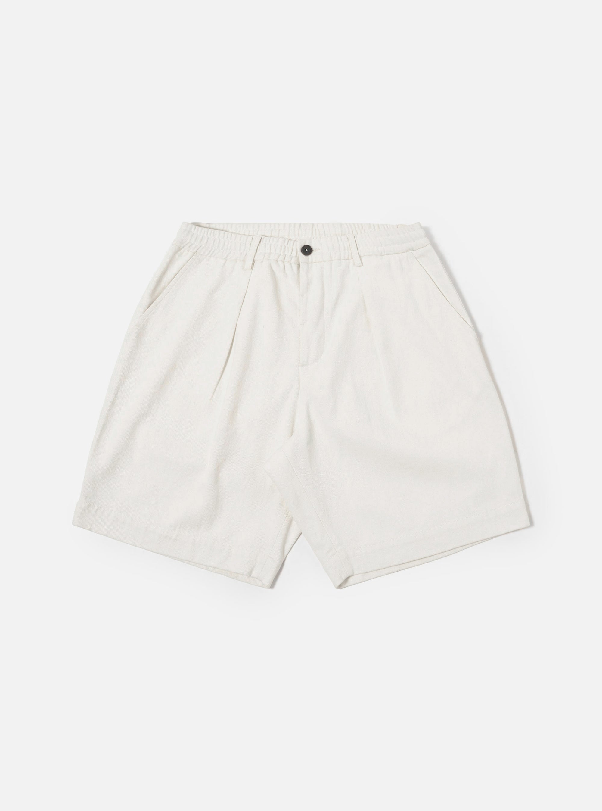 Ecru Slub Drill Pleated Track Short