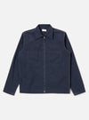 The Navy Seo Recycled Nylon Zip Too Shirt is shown as a flat lay against a white background. The shirt features a two-way front zip closure, a structured collar, and two large patch pockets at the chest. It has long sleeves with simple cuffs and a straight hem. The garment is made from a smooth, dark navy recycled nylon fabric.