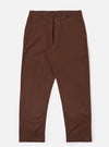 The Brown Peached Poplin Military Chino is shown as a flat lay against a plain white background. The trousers feature a straight-leg silhouette, a button fly, and traditional chino styling with two front slant pockets. The brown cotton fabric has a soft, peached finish.