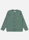 The Green Argyll Jersey Cardigan is shown as a flat lay against a plain white background. The garment features an all-over argyle pattern in shades of green and dark tones, a V-neckline, and a five-button front closure. The sleeve cuffs and hem are finished with a solid green ribbed trim.