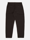 The Licorice Summer Canvas Military Chino is shown from the back as a flat lay against a plain white background. The image highlights the two rear jetted pockets with button closures and the straight-leg silhouette. The dark brown cotton canvas fabric features visible stitching along the seams and waistband.