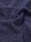 A close-up fabric swatch of the Navy Sido Linen Mix Road Shirt is shown, highlighting the textured weave and deep navy blue color of the cotton-linen blend fabric.