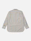 The Multi Pop Multi Stripe Square Pocket Shirt is shown from the back as a flat lay against a plain white background. The image highlights the shirt's back yoke and its vibrant multi-colored vertical stripe pattern. The garment features a straight hem and long sleeves.