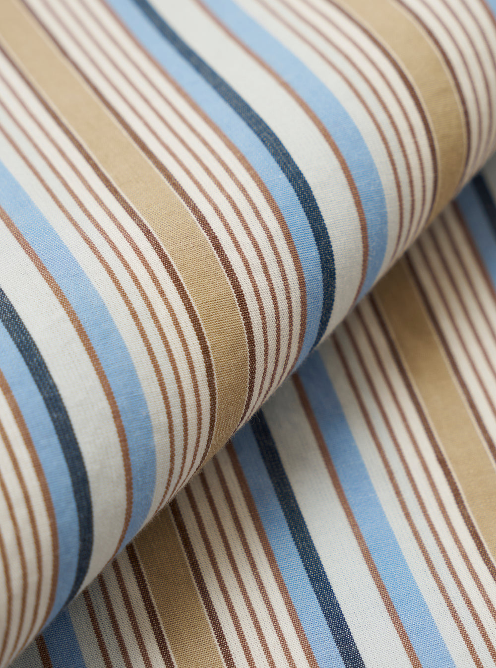 A close-up swatch image of the Multi Pop Multi Stripe Square Pocket Shirt fabric highlights the vibrant, multi-colored vertical stripe pattern and smooth cotton texture. The fabric detail fills the frame.