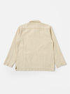 The Ecru Koko Cotlin Smock Overshirt is shown from the back as a flat lay against a plain white background. The image highlights the clean construction of the rear panel, the simple neckline, and the straight hem. The fabric is a light ecru cotton and linen blend with a smooth texture.