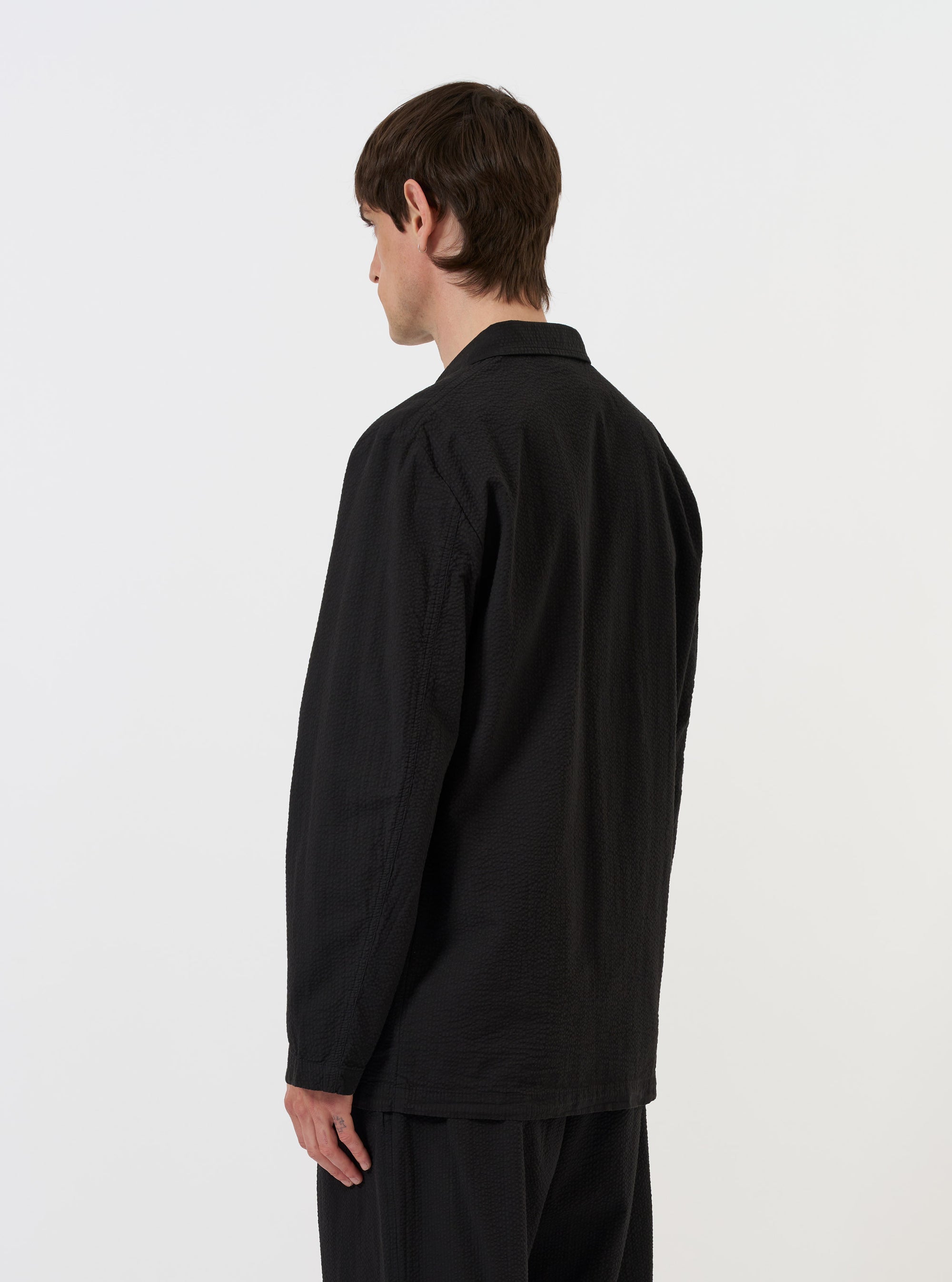 Black Merida Seersucker Three Button Jacket
