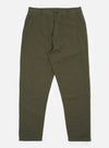 The Olive Merida Seersucker Military Chino is shown as a flat lay against a white background. The trousers feature a straight-leg fit, a button fly, and a visible puckered seersucker texture. Two slanted side pockets and a single front coin pocket are prominent.