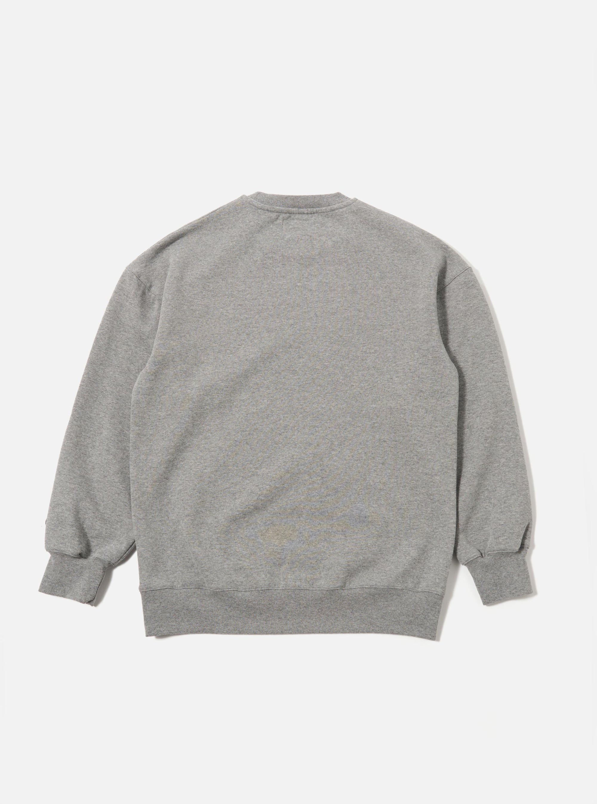 The Grey Marl Recycled Cotton Blend Jersey Loose Sweatshirt is shown from the back as a flat lay against a plain white background. The image highlights the sweatshirt's relaxed, oversized fit, dropped shoulders, and the textured grey marl finish of the recycled cotton blend fabric. Ribbed detailing is visible at the collar, cuffs, and hem.