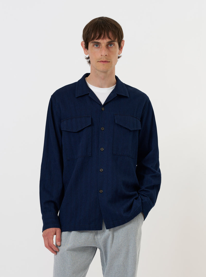 Indigo Recycled Herringbone Attendant Shirt