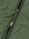 The Olive Kelly Cotton Glider Jacket is shown from the back as a flat lay against a plain white background. The image highlights the clean construction of the garment's rear panel, featuring a straight hem and simple stitching details. The olive green cotton fabric has a smooth, matte finish.