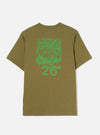 Rear view of the Walsh x Universal Works Olive Single Jersey T Shirt displayed against a plain background. The image shows the clean back panel, neat shoulder seams, straight hemline, and olive green jersey material.