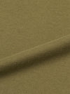 A fabric swatch displaying a close-up texture view of the Walsh x Universal Works Olive Single Jersey T Shirt against a clean white background. The image emphasizes the soft single jersey knit and deep olive green shade.