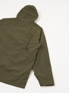 Rear view of the Olive WR Recycled Nylon Peak Parka shown on a white studio background. Prominent features include the protective peaked hood, full-length coverage, clean back yoke panel, and durable olive recycled nylon fabric.