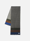 Front layout photograph of the Grey Reversible Wool Himalayan Scarf against a clean white studio background. The image prominently features the soft grey shades, woven wool composition, and fringed border.