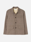 Full front view of the Taupe Lester Dogtooth Franck Jacket shown on a plain studio background. Prominent features include the classic houndstooth pattern, button closure, tailored collar, and front flap pockets.
