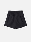 Front view of the Universal Works Black Broadcloth Boxer Shorts presented on a neutral background. Features plain black cotton broadcloth fabric, comfortable elasticated waistband, and classic casual cut.
