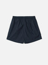 Front view of the Universal Works Navy Broadcloth Boxer Shorts shown on a plain backdrop. Features smooth navy blue cotton broadcloth fabric, comfortable elasticated waistband, and classic undergarment cut.