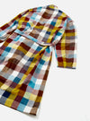 A studio rear view of the Multi Check Evans Check Short Dressing Gown against a neutral background. The image displays the back panel of the cotton robe, highlighting the waist belt loops and vibrant multi-colored check pattern.