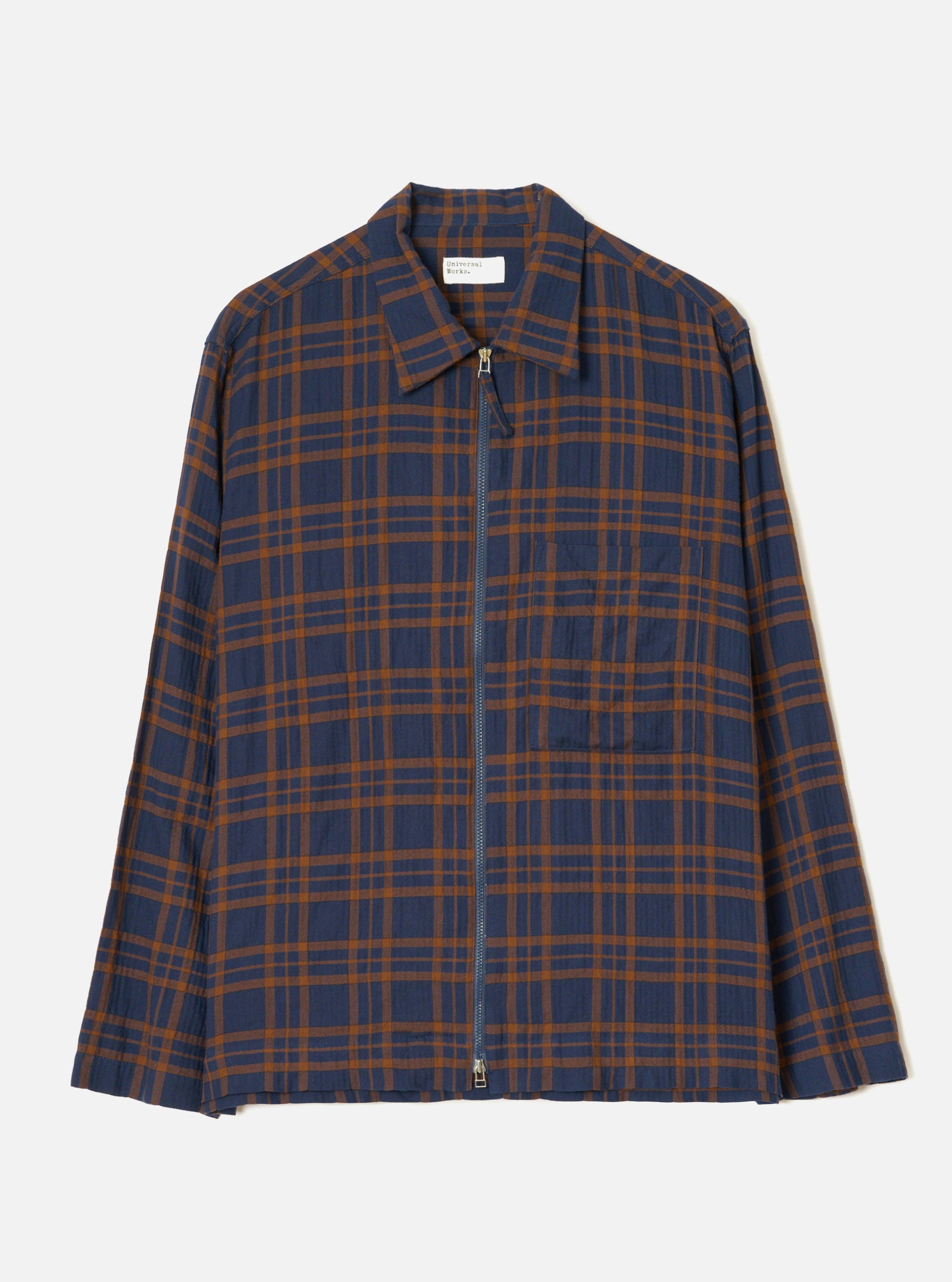 Navy/Brown Young Check Zip Shirt