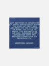 A square Blue Jazz/Beatniks Print Neckerchief laid flat against a plain light background. The cotton neckerchief features a bold graphic text print inspired by jazz subculture throughout.