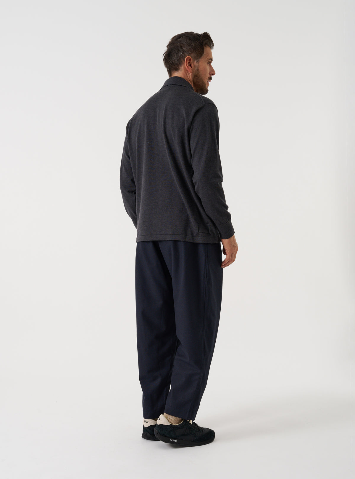 Charcoal Merino L/S Pullover Knit Polo Shirt