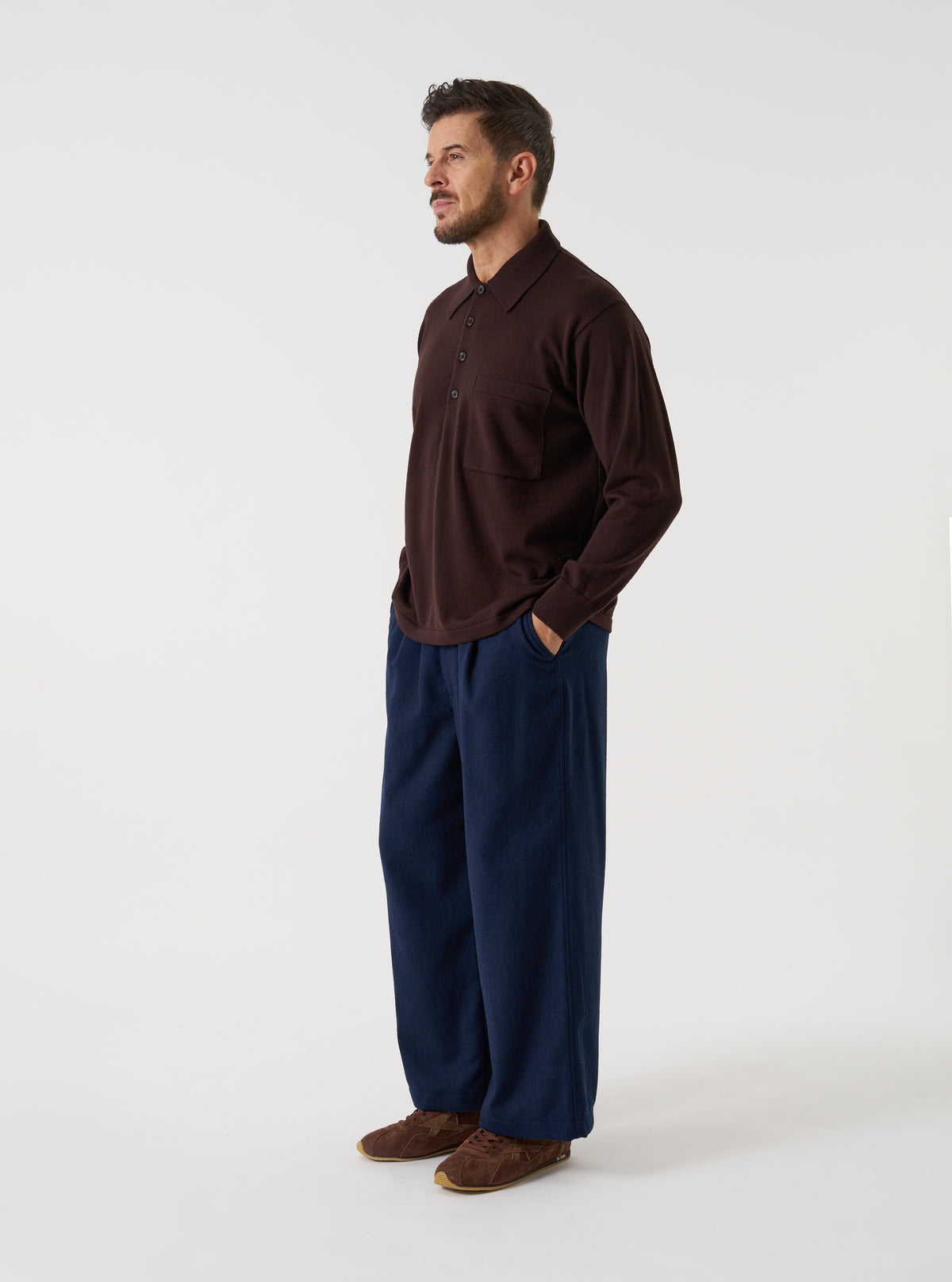 Expresso Merino L/S Pullover Knit Polo Shirt