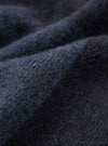 A close-up fabric swatch shot of the Navy British Wool Lyon Crew sweater. Focuses on the rich marled texture and dense weave of the navy blue British wool yarn, presented clearly against a plain white background.