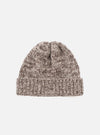 A full front-facing product view of the Ecru/Brown Lambswool Watch Cap isolated on a white background. The knitted cap features a two-tone ecru and brown wool weave with a broad turn-up cuff.