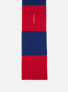 A folded view of the Blue/Red Soft Wool Deluxe Football Scarf displayed on a clean white background. The image highlights the rich texture of the soft wool fabric and the contrasting blue and red stripes.