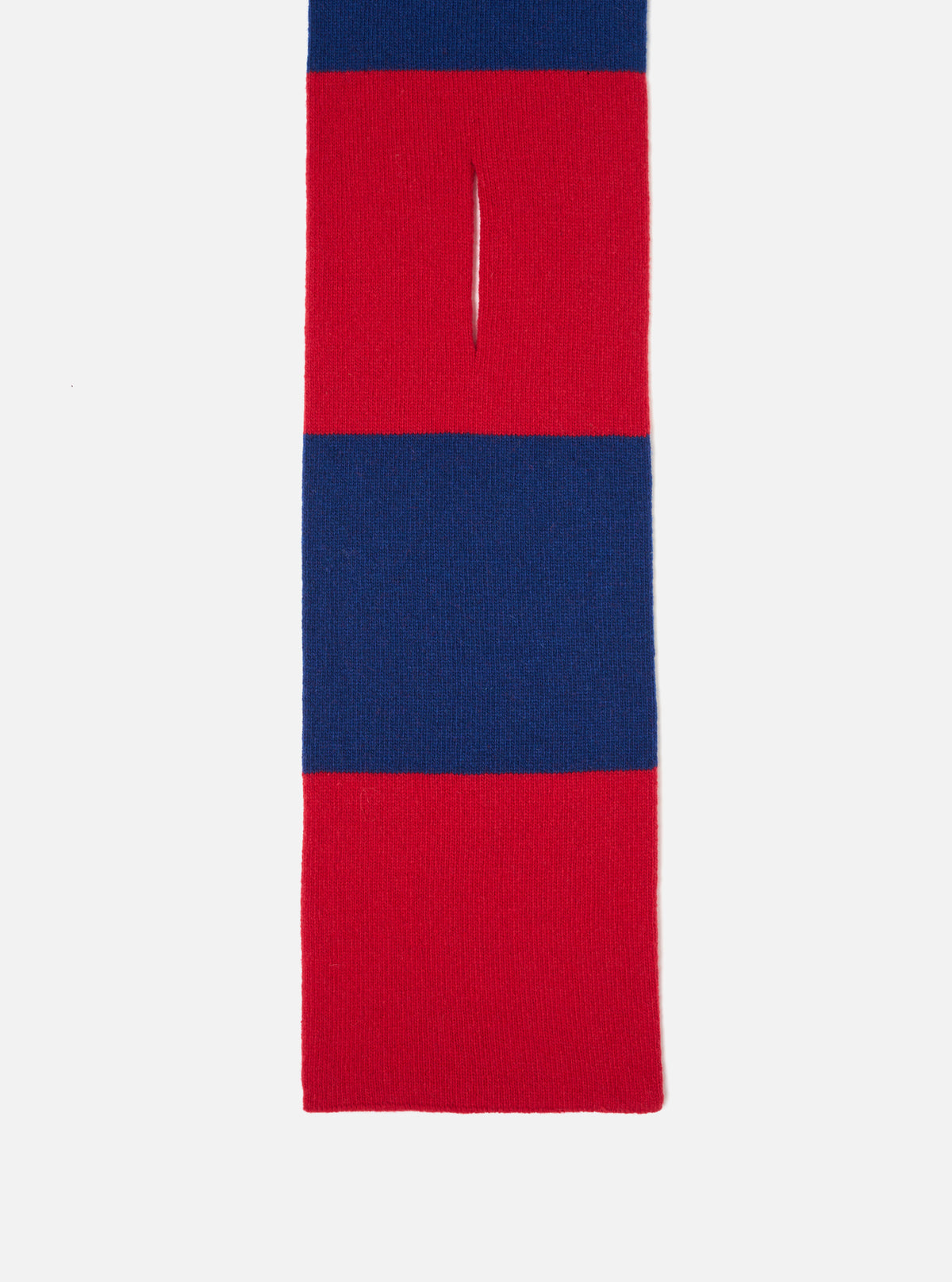 A folded view of the Blue/Red Soft Wool Deluxe Football Scarf displayed on a clean white background. The image highlights the rich texture of the soft wool fabric and the contrasting blue and red stripes.