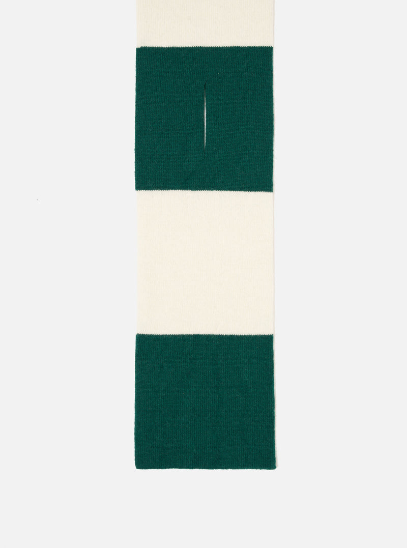 A folded view of the Ecru/Green Soft Wool Deluxe Football Scarf set on a clean white background. The shot highlights the contrast between the ecru and green tones along with the soft wool texture.