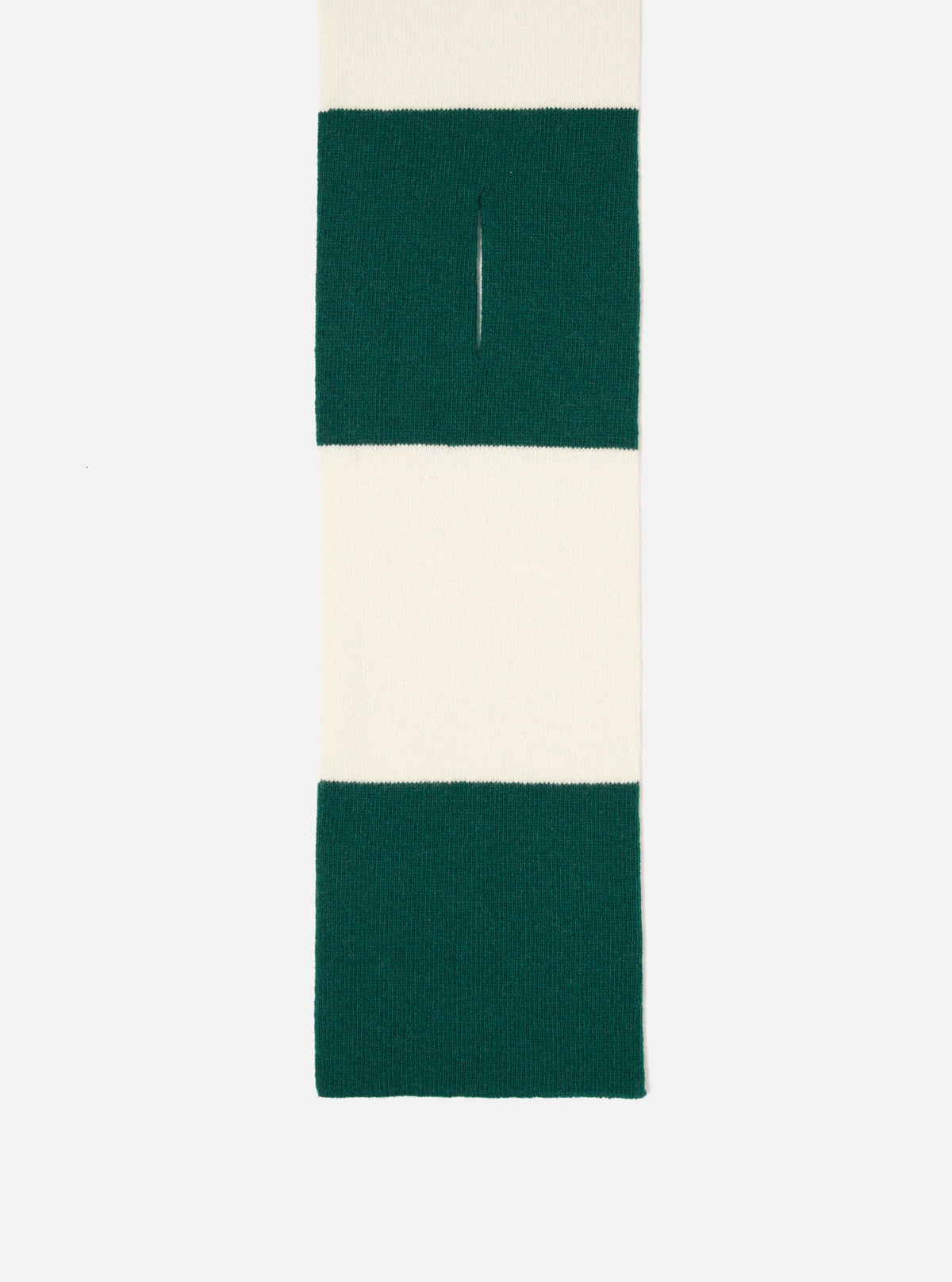 A folded view of the Ecru/Green Soft Wool Deluxe Football Scarf set on a clean white background. The shot highlights the contrast between the ecru and green tones along with the soft wool texture.