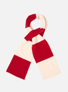 A full product view of the Ecru/Red Soft Wool Deluxe Football Scarf displayed flat against a plain white background. The scarf features soft wool knit fabric with ecru and red color blocking, tasseled edges, and clean stitching.
