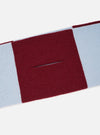 A detailed close-up shot of the Sky/Claret Soft Wool Deluxe Football Scarf set against a solid white background, highlighting the soft knitted wool texture, bold sky blue and claret colorway, and clean fringe craftsmanship.