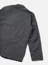 A back view of the Grey Liverpool Check Three Button Jacket shown against a clean white studio background. The shot highlights the tailored silhouette, center back vent, smooth shoulders, and fine grey check cotton-linen pattern.