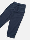 A rear view of the Dark Navy Cord Pleated Track Pant displayed flat on a clean white background, showcasing the back pockets, flexible waistband construction, and deep navy blue corduroy fabric finish.