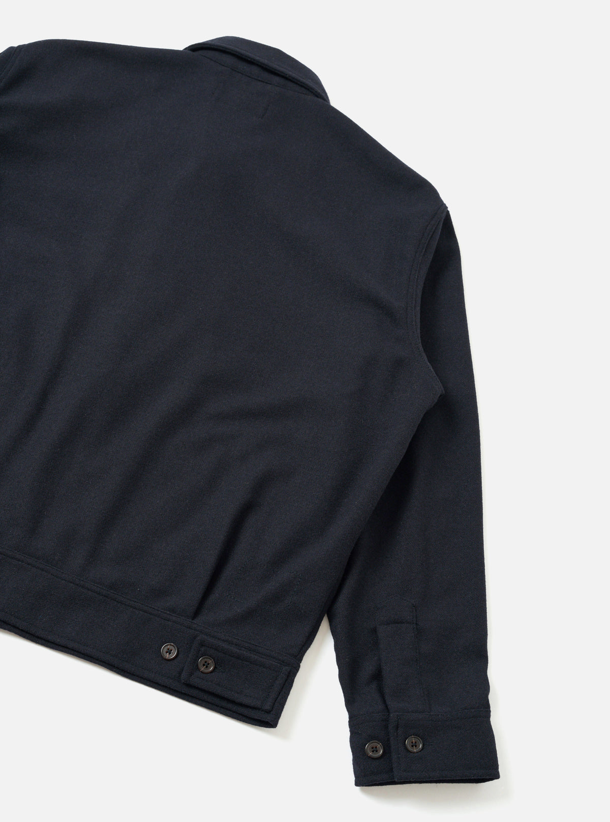 The Dark Navy Dublin Wool Mix Rose Bowl Jacket presented against a clean white background. This angled product view highlights the collar, front button closures, and textured wool-blend fabric details.