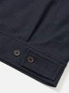 A detailed back view of the Dark Navy Dublin Wool Mix Rose Bowl Jacket set against a plain off-white background. The image highlights the clean rear hem, shoulder seam construction, and dark wool fabric texture.