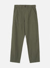 Front view of the Olive Slub Sateen Loose Fatigue Pant presented against a plain off-white studio background. The product shot highlights the military olive green shade, spacious fatigue pockets, comfortable waistband, and relaxed leg cut.
