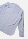 Back view of the Mix Stripes WM Station Shirt presented against a clean plain background. The shot displays the varying stripe orientation across the back yoke and body, structured shoulder seams, straight lower hem, and cotton fabric texture.