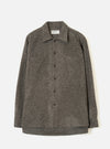 Front view of the Mid Brown Dam Marl Work Shirt displayed against a plain white background. The image showcases the soft knit texture, one-piece collar, button-through front, and twin chest patch pockets.