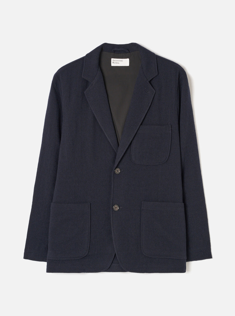 A full front product view of the Dark Navy Robin Wool Mix Two Button Jacket against a white background. The image highlights the structured lapels, two-button front fastening, and deep navy wool texture.
