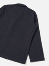A detailed back view of the Dark Navy Robin Wool Mix Two Button Jacket presented against a plain off-white studio background, highlighting the clean rear hem, subtle shoulder construction, and textured wool-blend fabric.