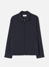 Front product view of the Dark Navy Robin Wool Mix Club Jacket displayed against a plain white background, highlighting the full-length zip closure, classic collar, two side pockets, and relaxed silhouette.