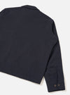 A back view of the Dark Navy Robin Wool Mix Club Jacket set against a plain off-white studio background, showcasing the clean rear yoke, straight hemline, and premium dark navy wool-blend texture.