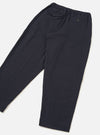 Rear view of the Dark Navy Robin Wool Mix Pleated Track Pant set against a plain off-white background. The shot highlights the relaxed fit, back welt pockets, and clean hem construction.